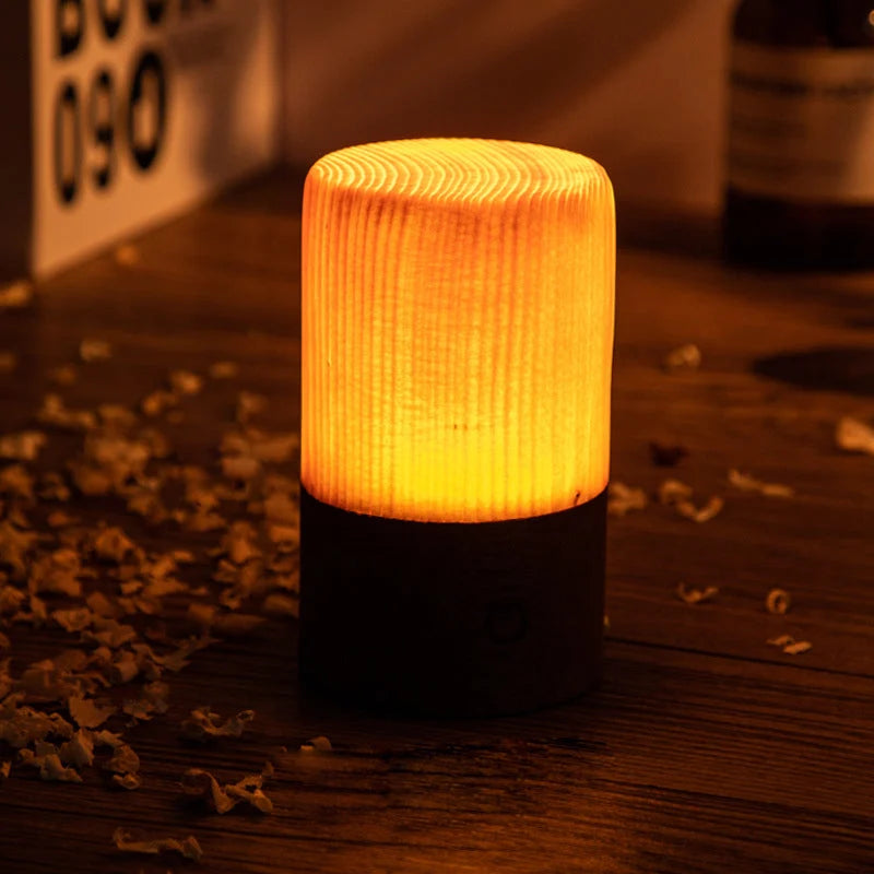 Table Lamp Rechargeable Touch Dimmer Wood Grain