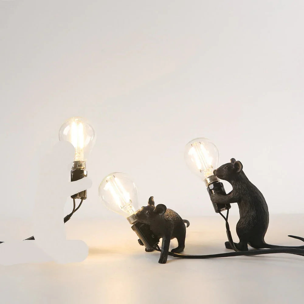 Table Lamp Resin LED Mouse Figurine