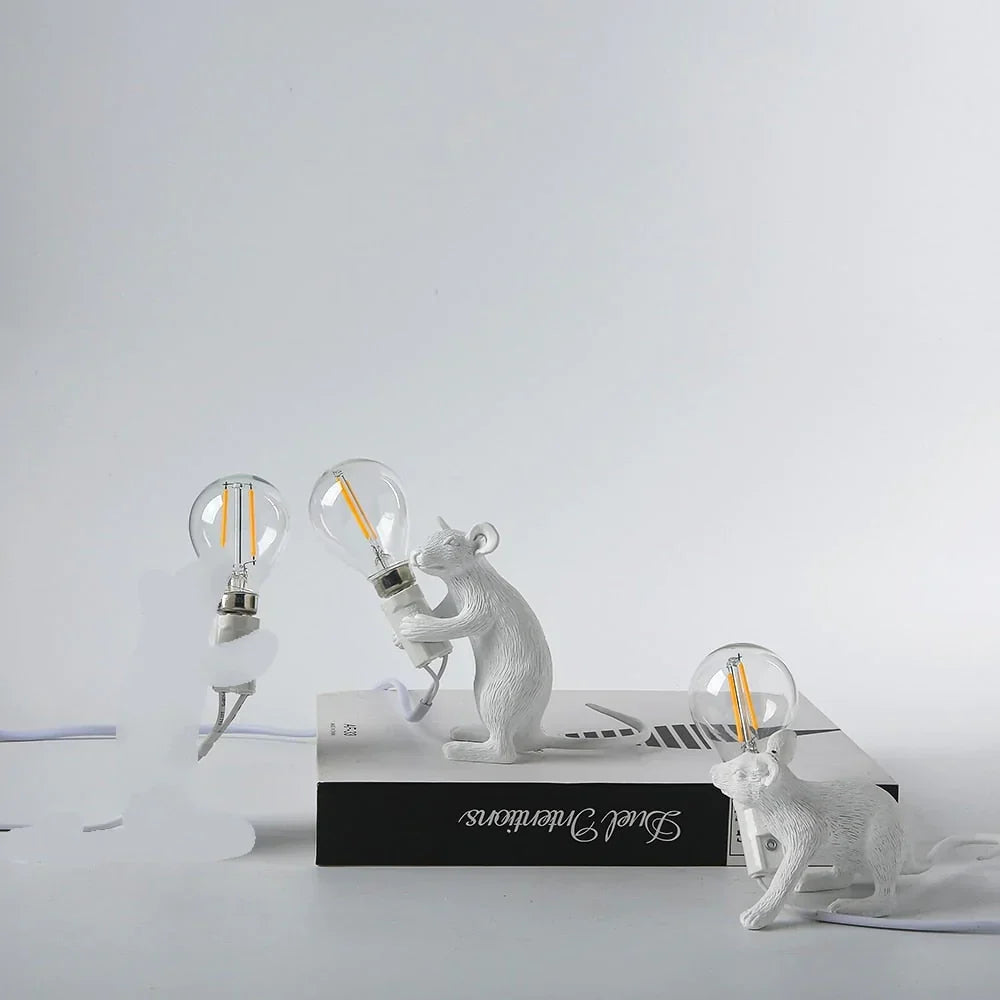 Table Lamp Resin LED Mouse Figurine