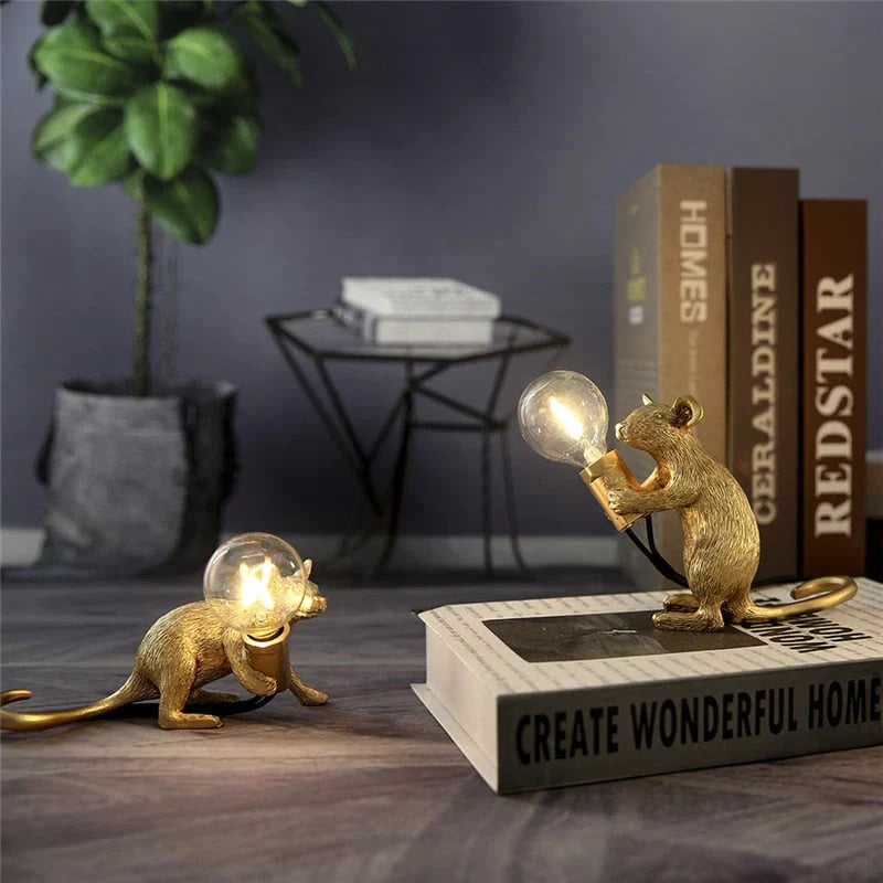 Table Lamp Resin LED Mouse Figurine