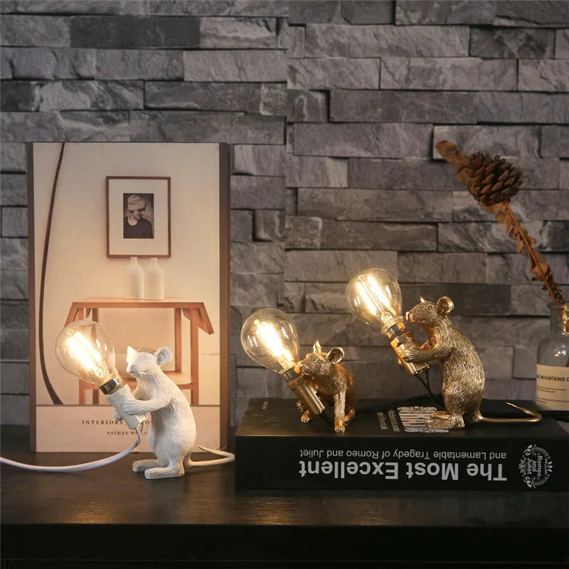 Table Lamp Resin LED Mouse Figurine