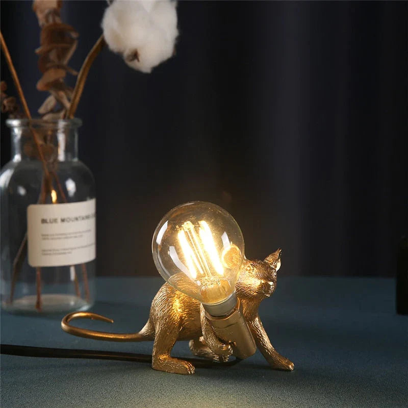 Table Lamp Resin LED Mouse Figurine