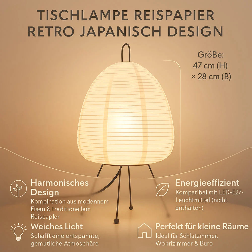 Table Lamp Rice Paper Shade Iron Base
