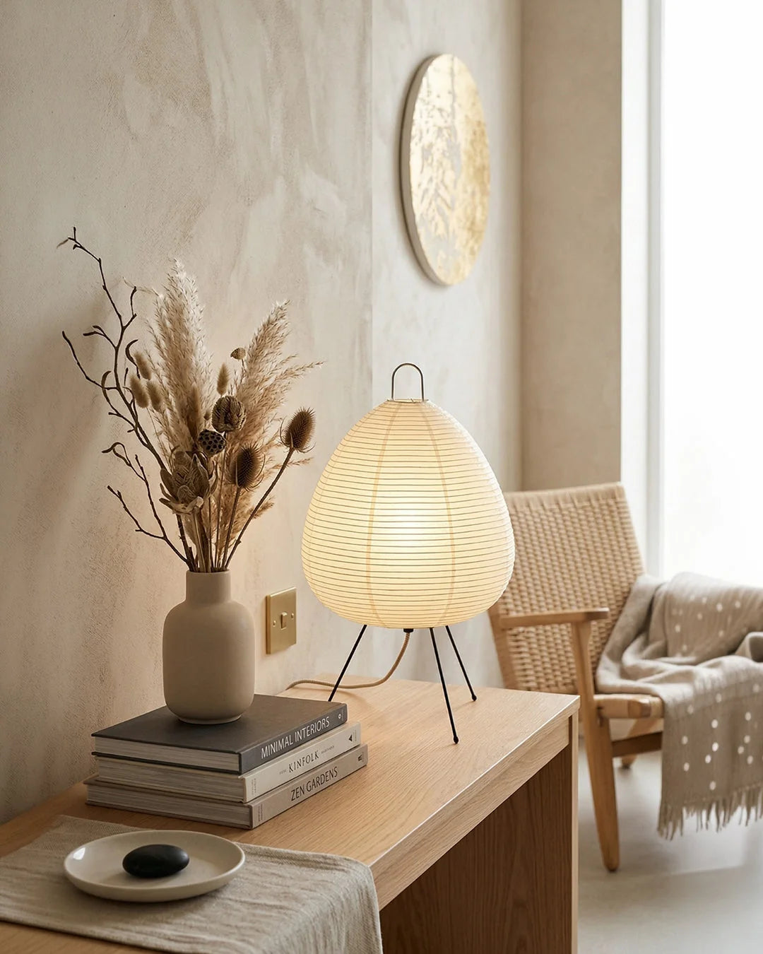 Table Lamp Rice Paper Shade & Three Light Settings