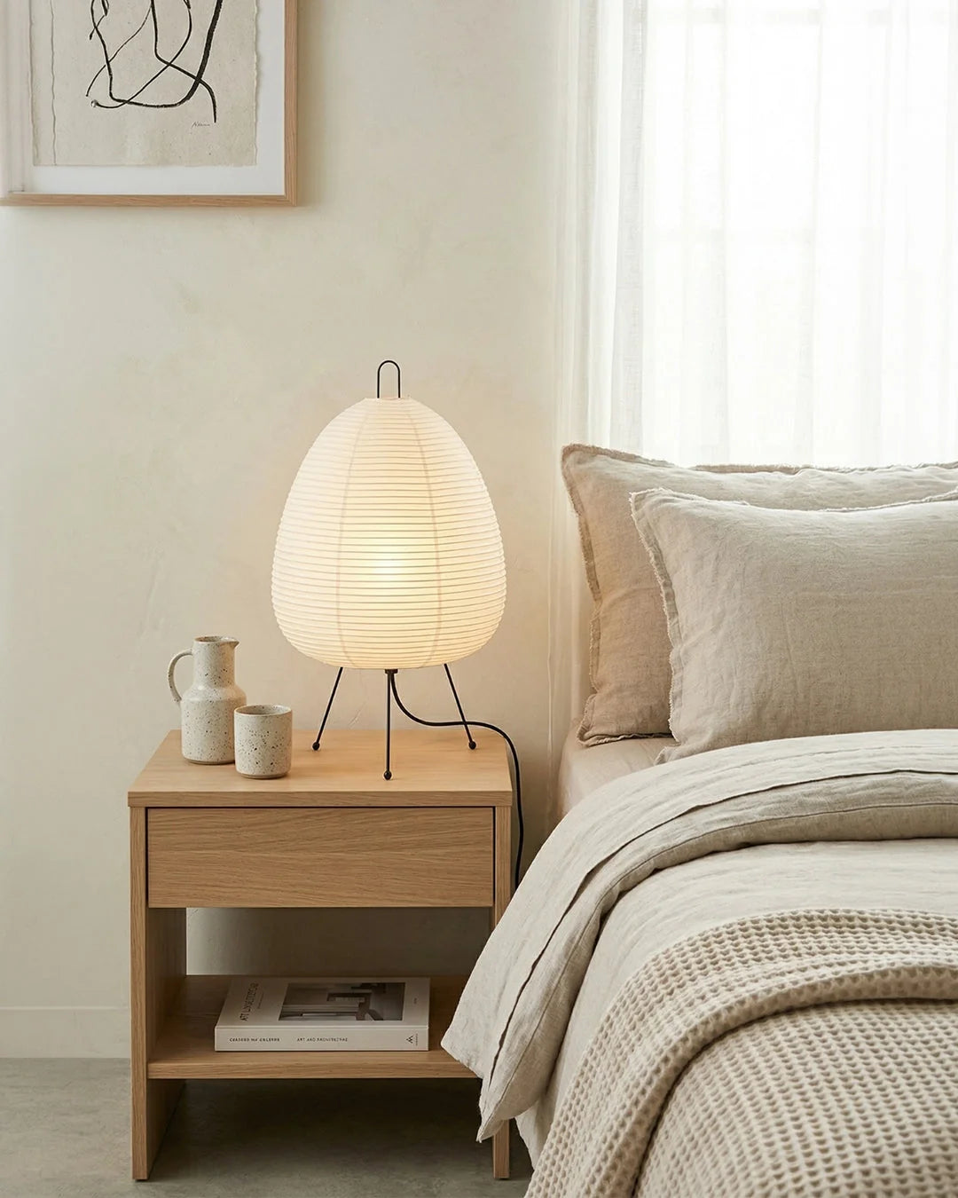 Table Lamp Rice Paper Shade & Three Light Settings