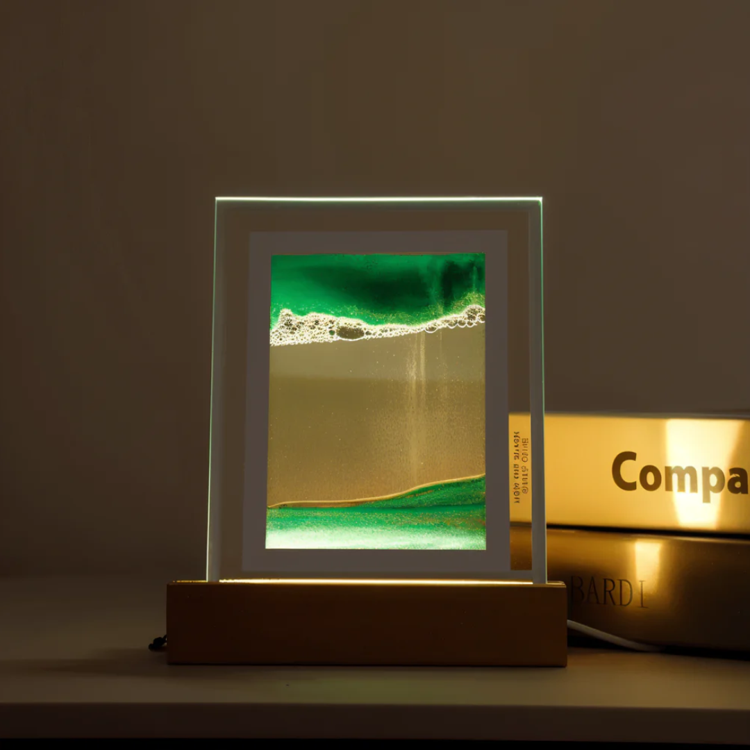 Table Lamp Sand Art Acrylic & Wood Warm LED