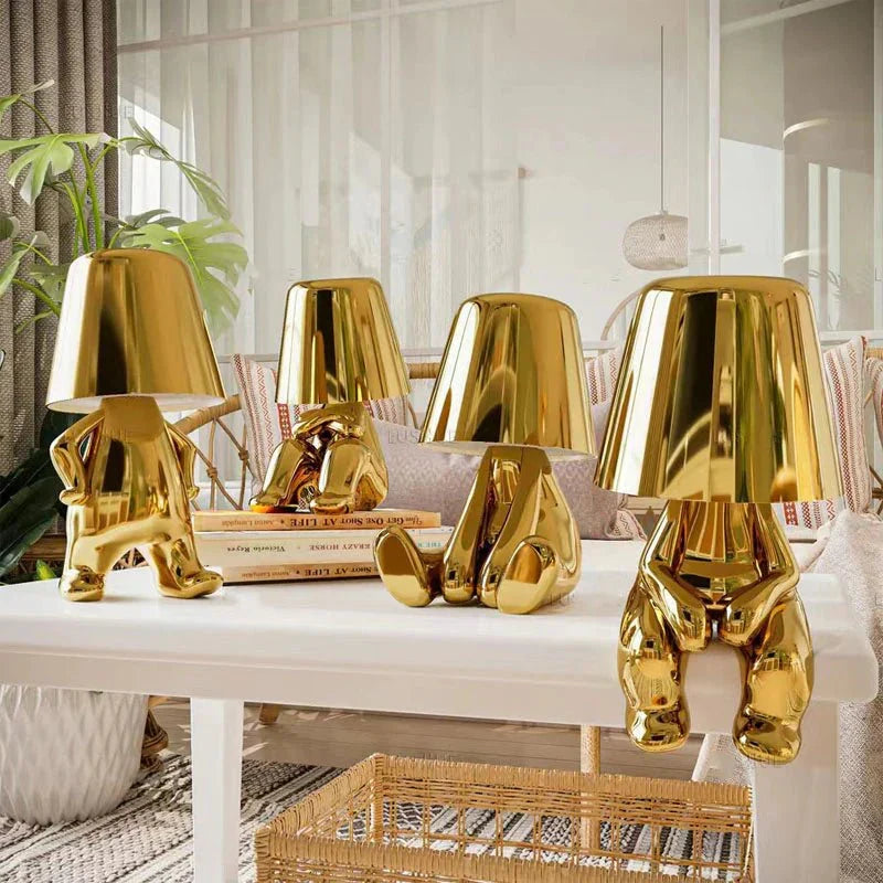 Table Lamp Sculptural Gold USB Rechargeable Warm LED