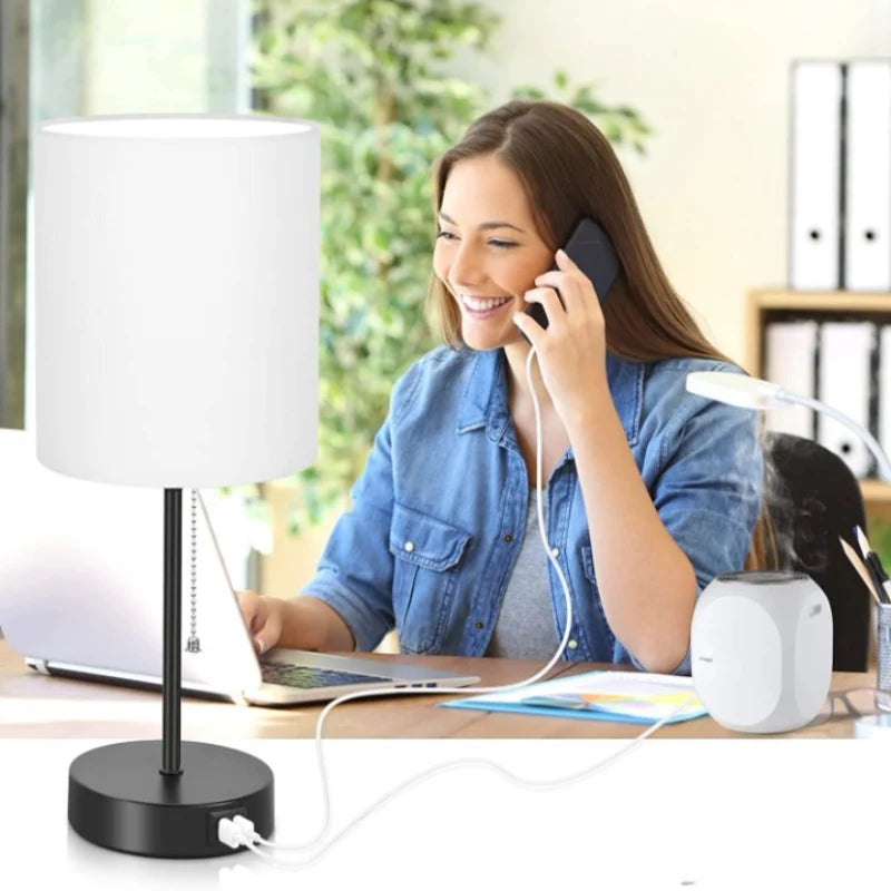 Table Lamp Set Built-In USB & AC Outlet