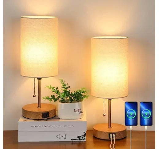 Table Lamp Set Built-In USB & AC Outlet