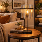 Table Lamp Smoked Glass Shade Matte Black Metal
