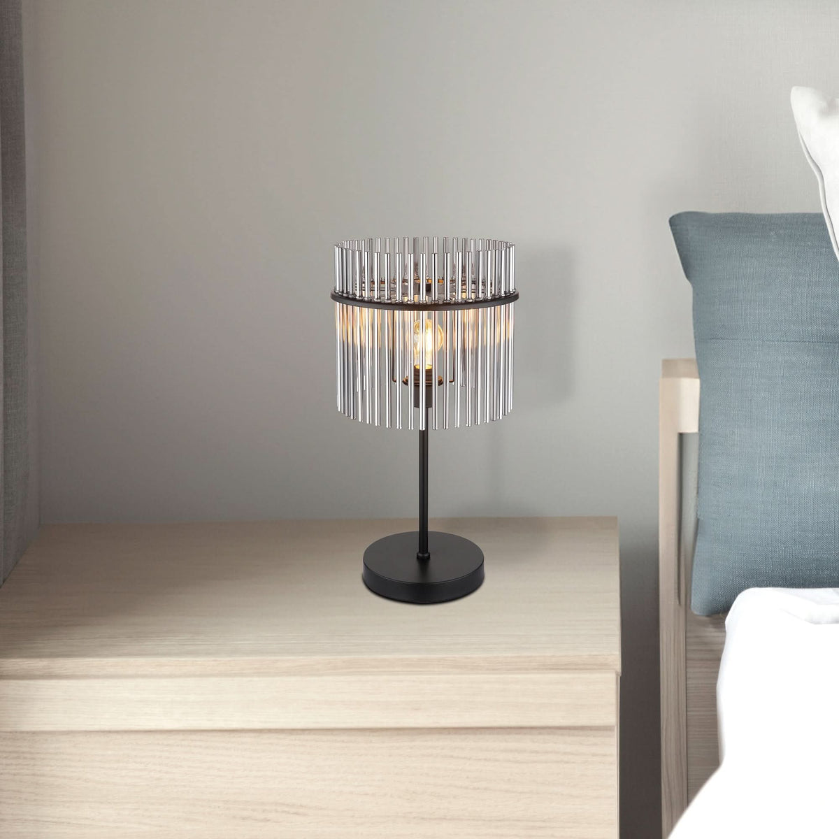 Table Lamp Smoked Glass Shade Matte Black Metal