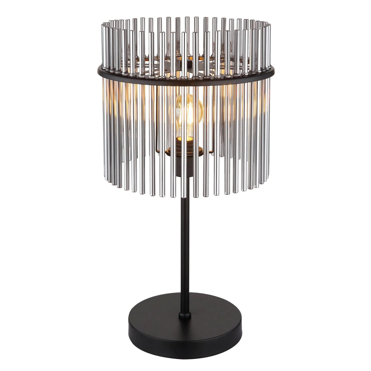 Table Lamp Smoked Glass Shade Matte Black Metal