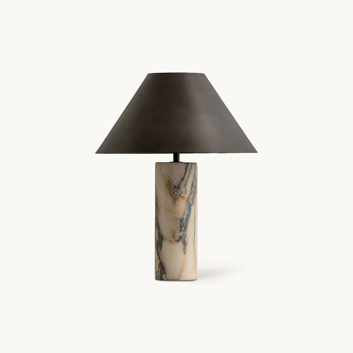 Table Lamp Solid Marble Base Black Fabric Shade