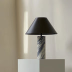 Table Lamp Solid Marble Base Black Fabric Shade