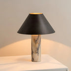 Table Lamp Solid Marble Base Black Fabric Shade