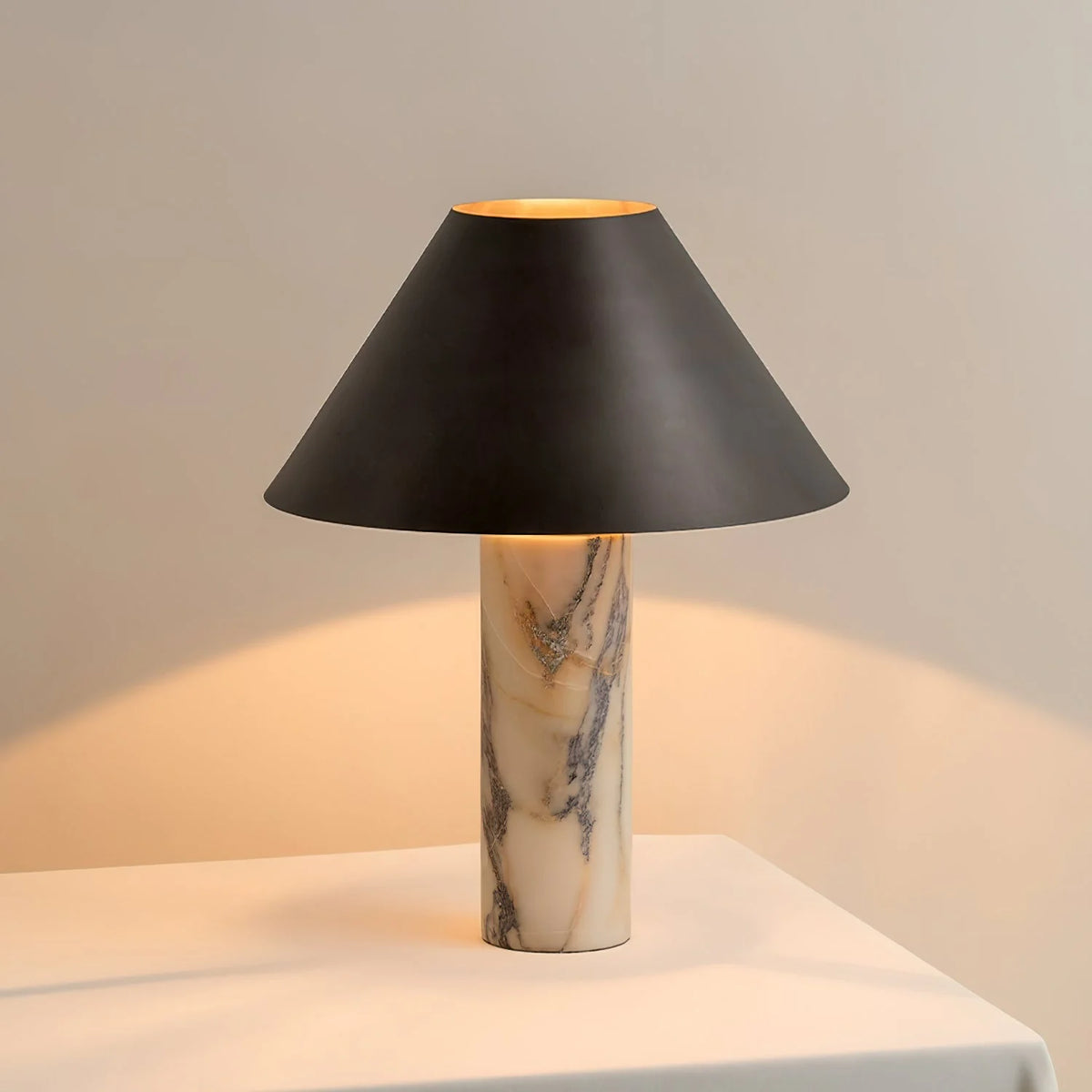 Table Lamp Solid Marble Base Black Fabric Shade