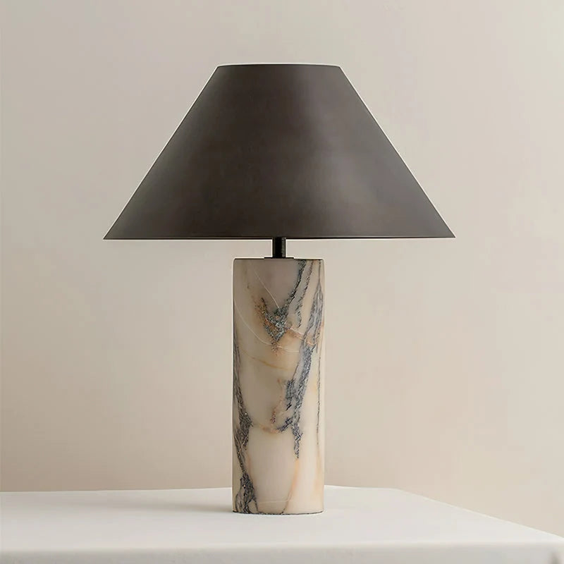 Table Lamp Solid Marble Base Black Fabric Shade