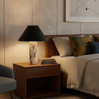 Table Lamp Solid Marble Base Black Fabric Shade