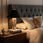 Table Lamp Solid Marble Base Black Fabric Shade