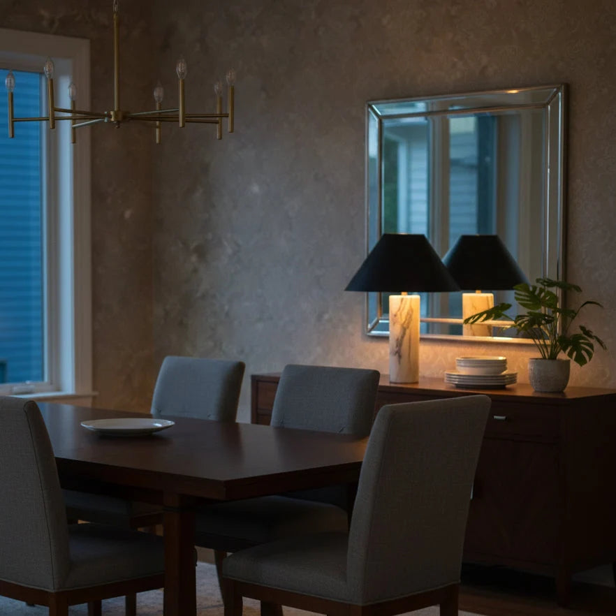Table Lamp Solid Marble Base Black Fabric Shade