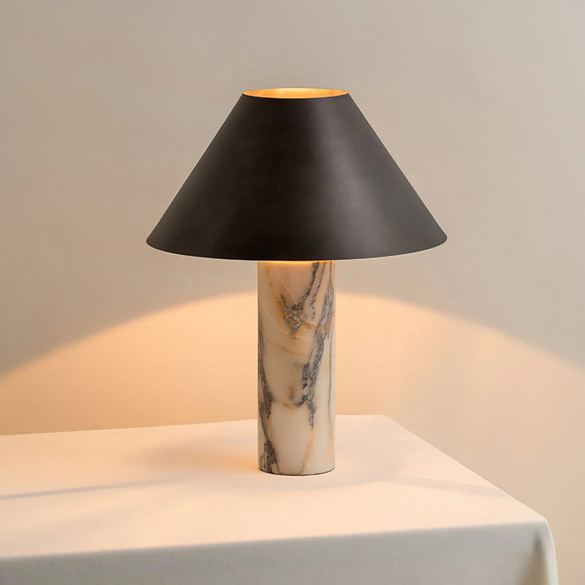 Table Lamp Solid Marble Base Black Fabric Shade