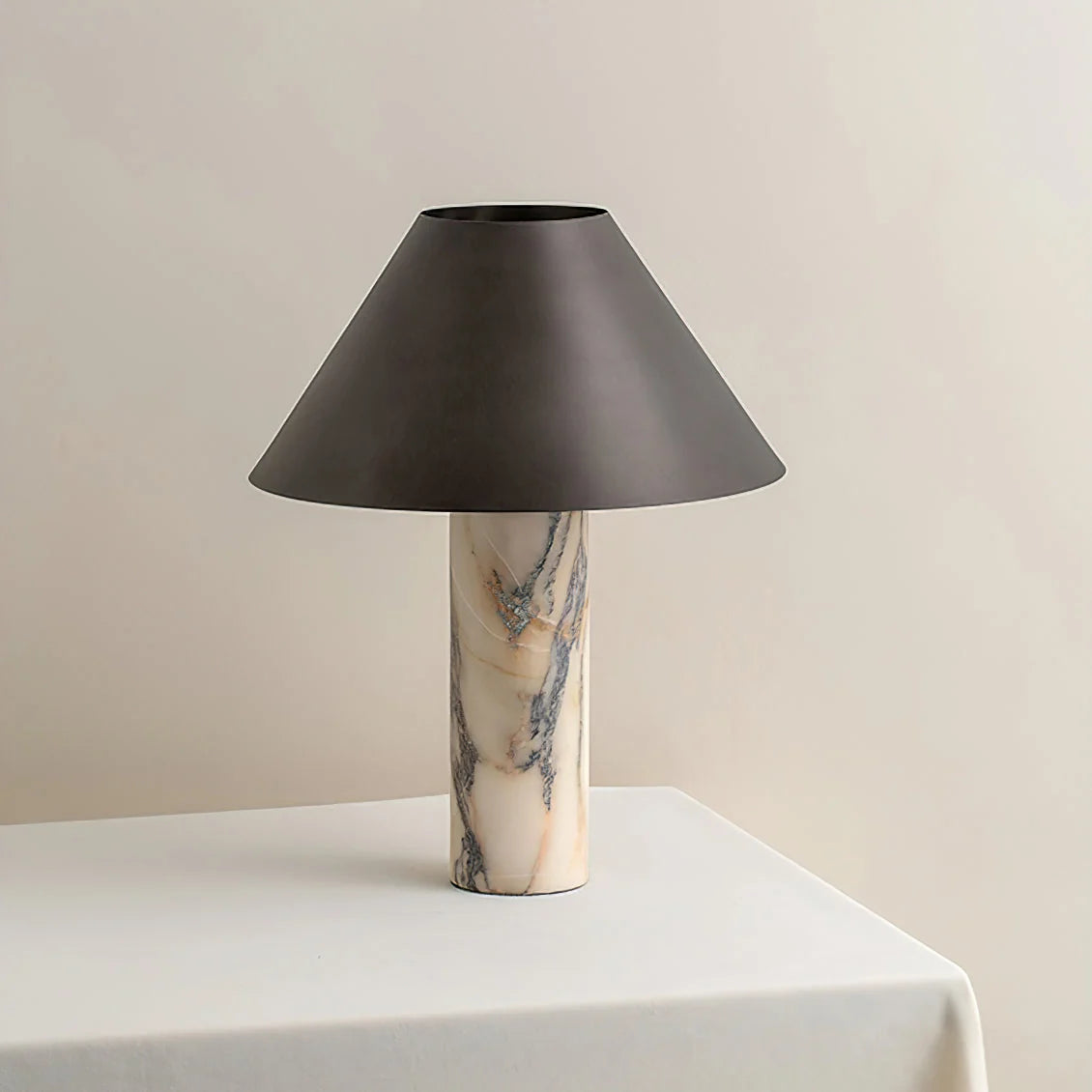 Table Lamp Solid Marble Base Black Fabric Shade