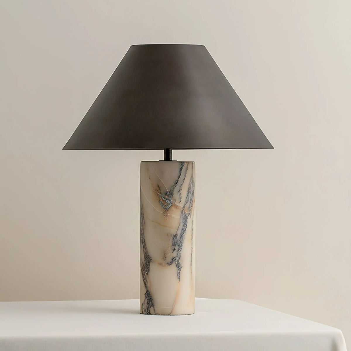 Table Lamp Solid Marble Base Black Fabric Shade