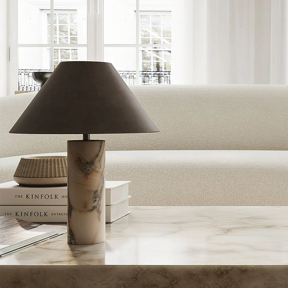 Table Lamp Solid Marble Base Black Fabric Shade