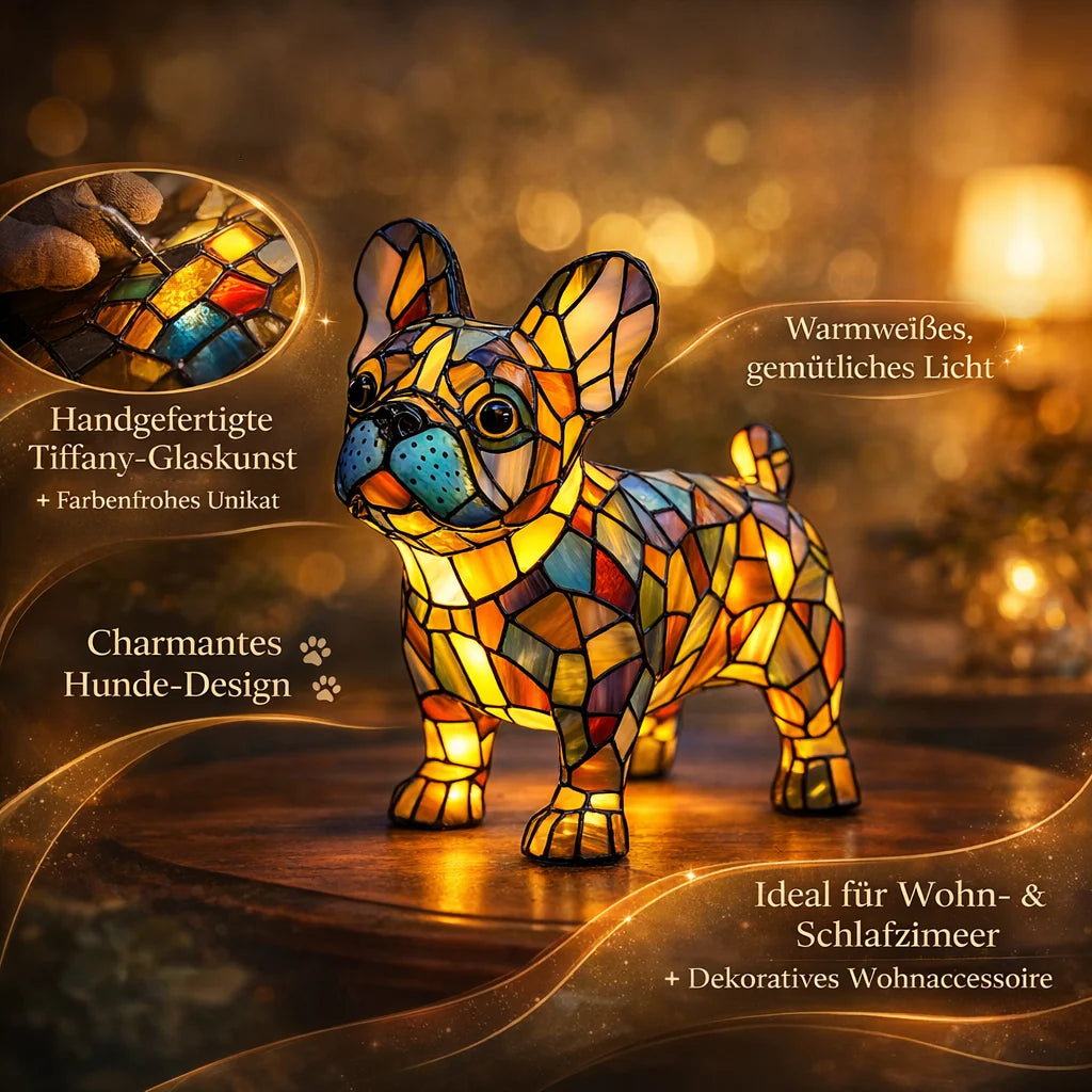 Table Lamp Stained Glass Dog Mosaic E14 Socket