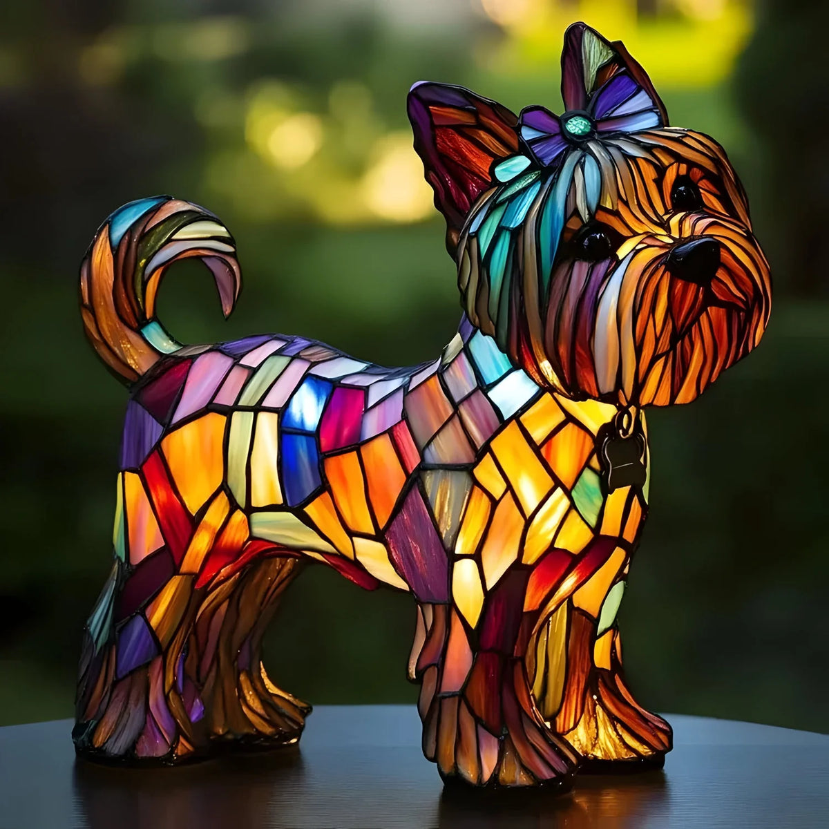 Table Lamp Stained Glass Dog Mosaic E14 Socket