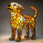 Table Lamp Stained Glass Dog Mosaic E14 Socket