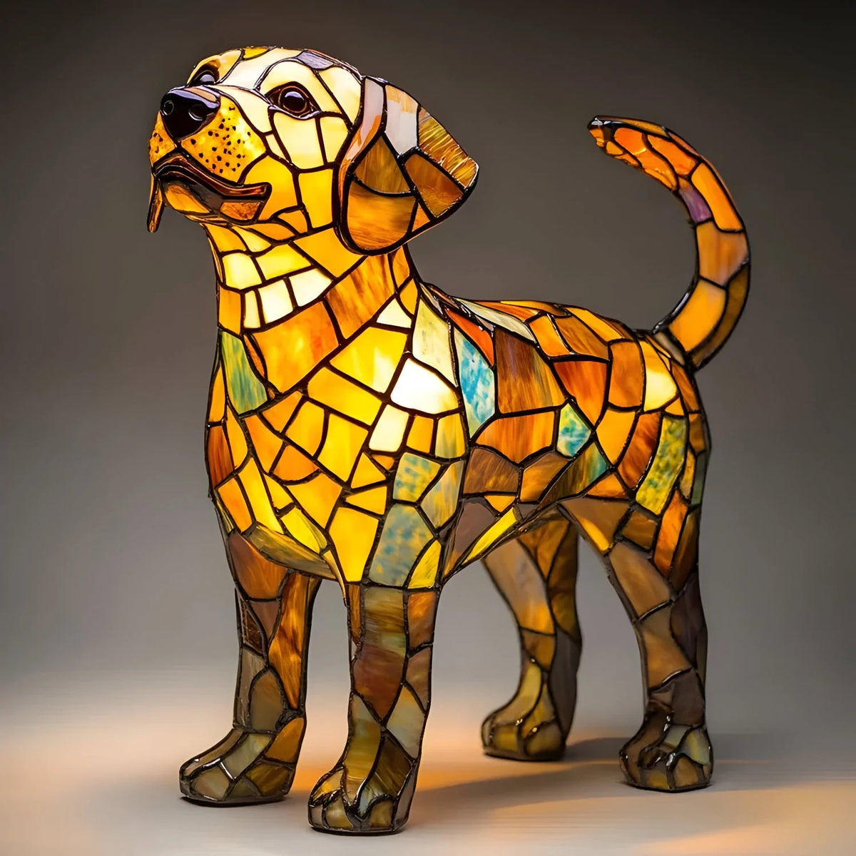 Table Lamp Stained Glass Dog Mosaic E14 Socket
