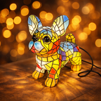 Table Lamp Stained-Glass Look Dog Figurine Battery & Mains