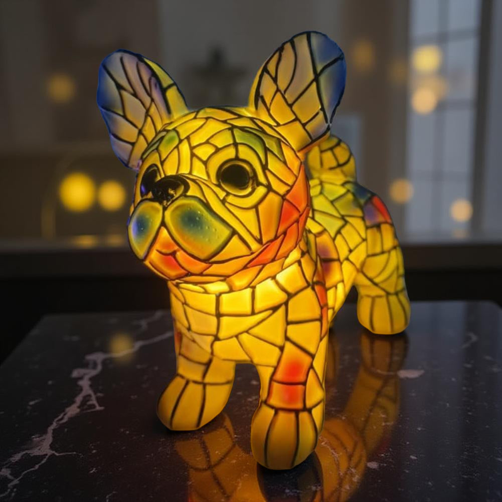 Table Lamp Stained-Glass Look Dog Figurine Battery & Mains