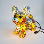 Table Lamp Stained-Glass Look Dog Figurine Battery & Mains