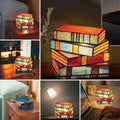 Table Lamp Stained Glass Stacked Books Warm Ambient Glow