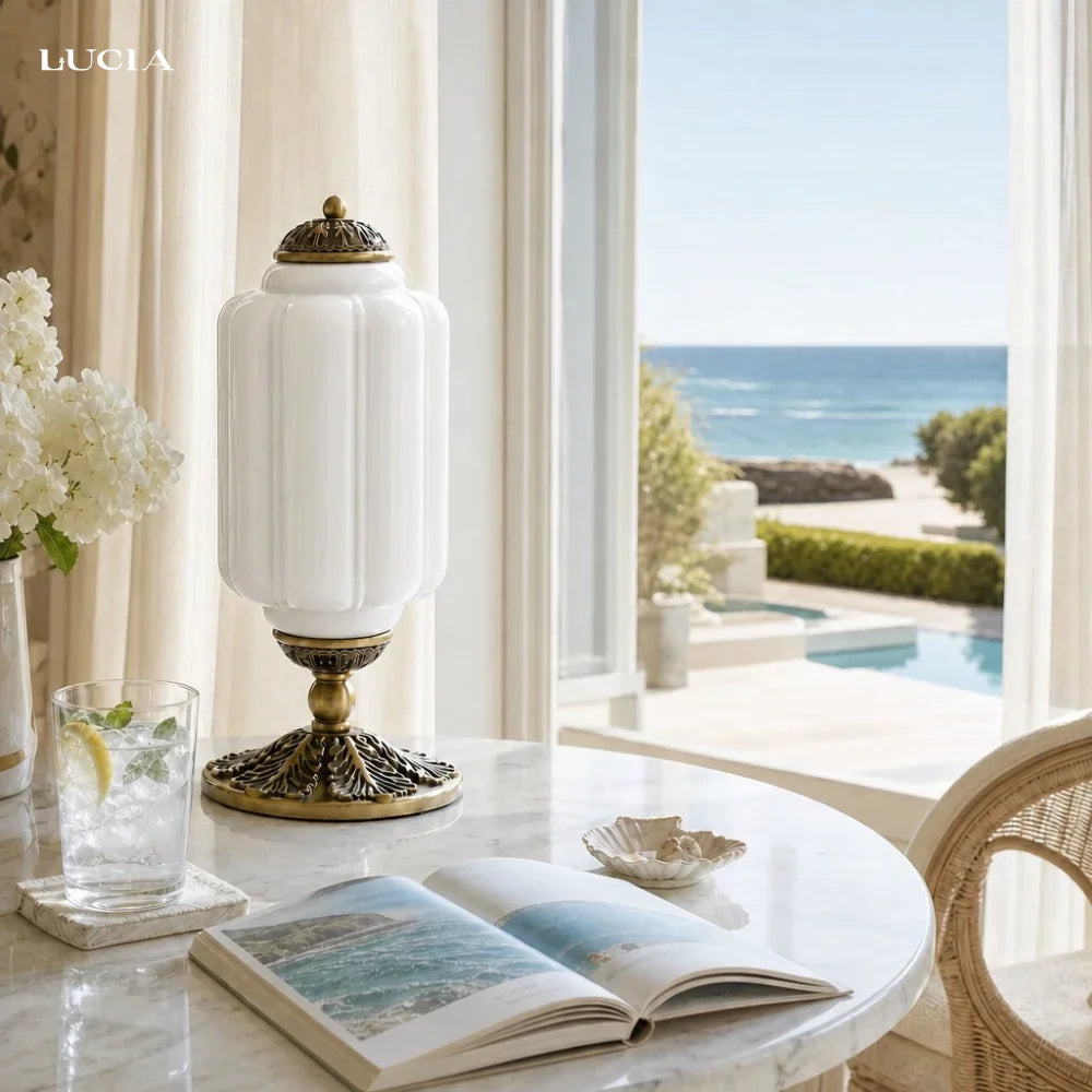 Table Lamp Textured Cream Glass Soft Diffused Light