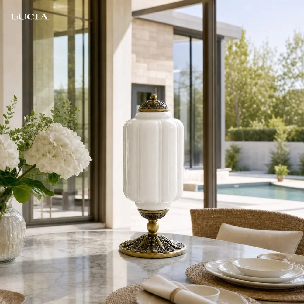 Table Lamp Textured Cream Glass Soft Diffused Light
