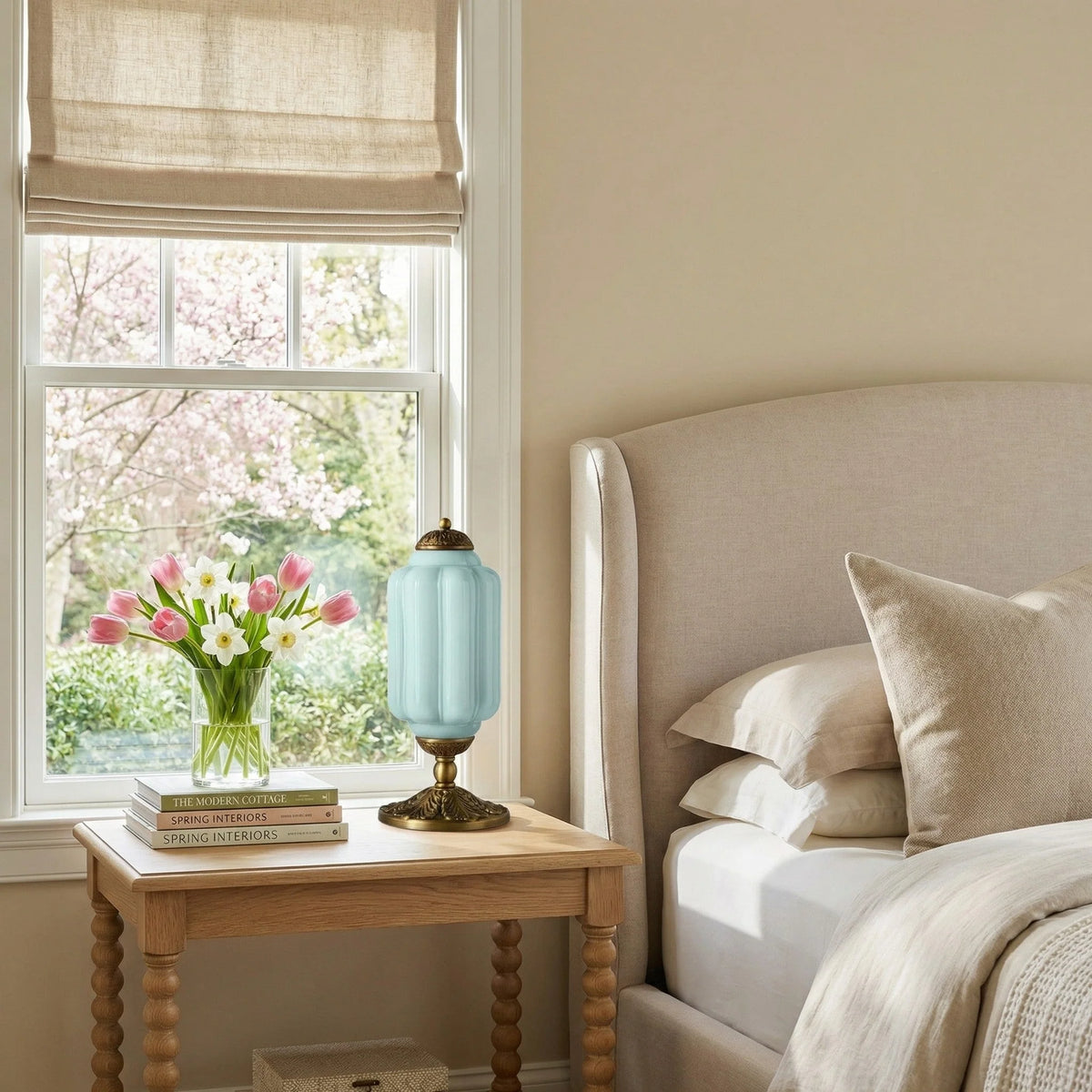 Table Lamp Textured Cream Glass Soft Diffused Light