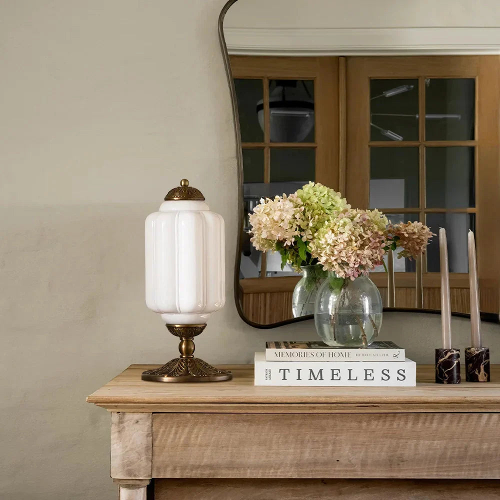 Table Lamp Textured Cream Glass Soft Diffused Light