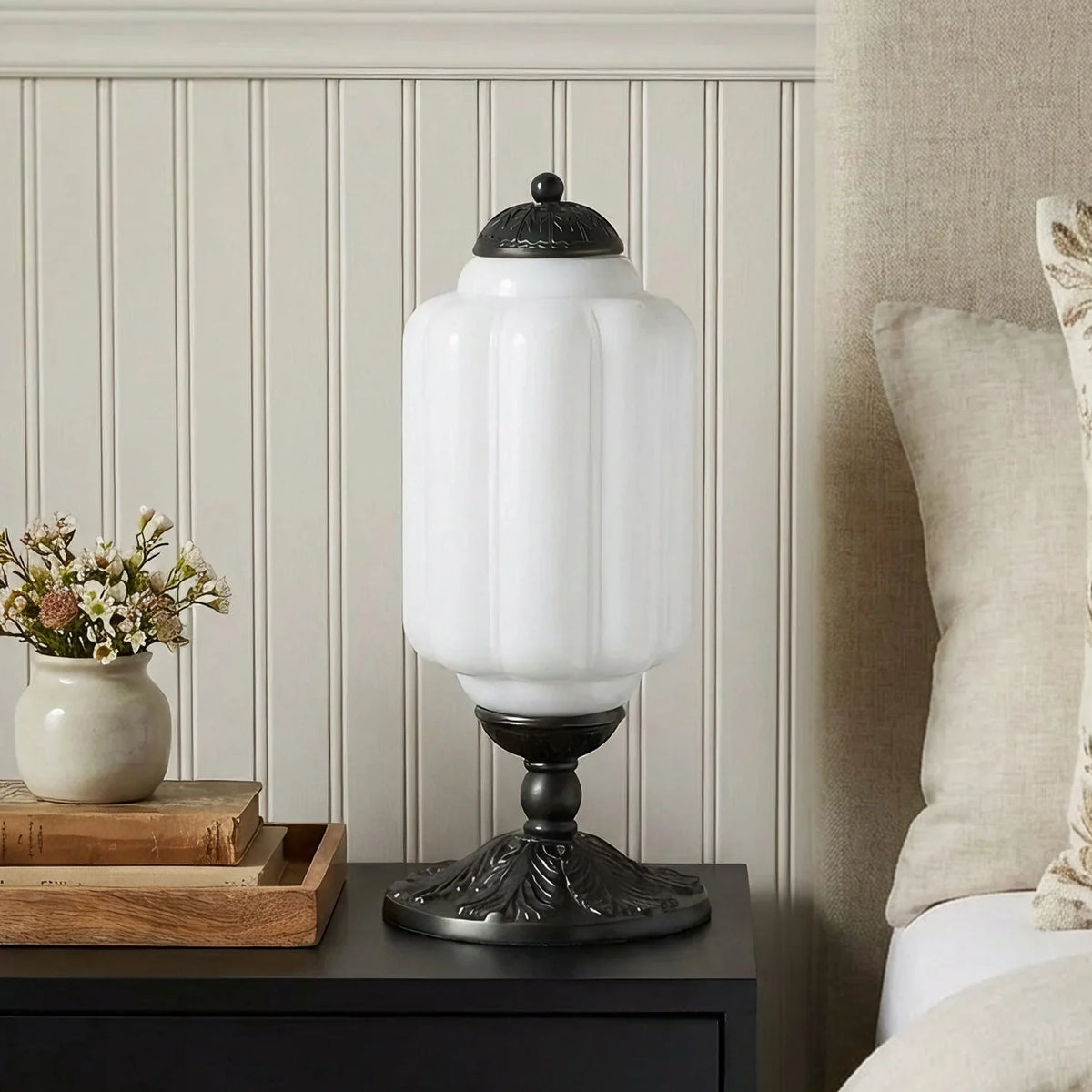 Table Lamp Textured Cream Glass Soft Diffused Light