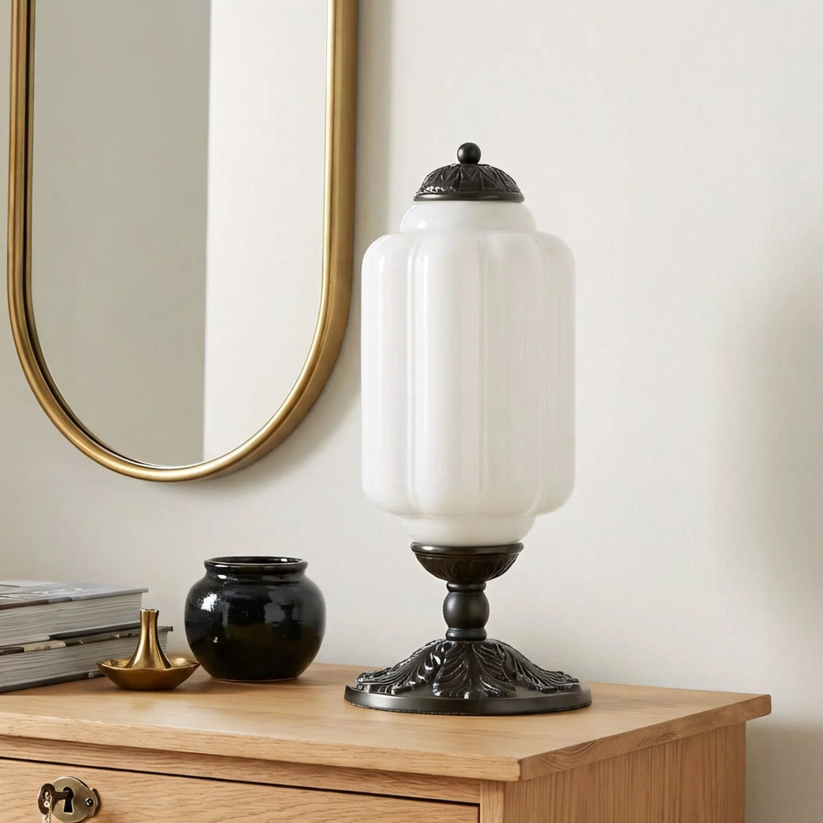 Table Lamp Textured Cream Glass Soft Diffused Light