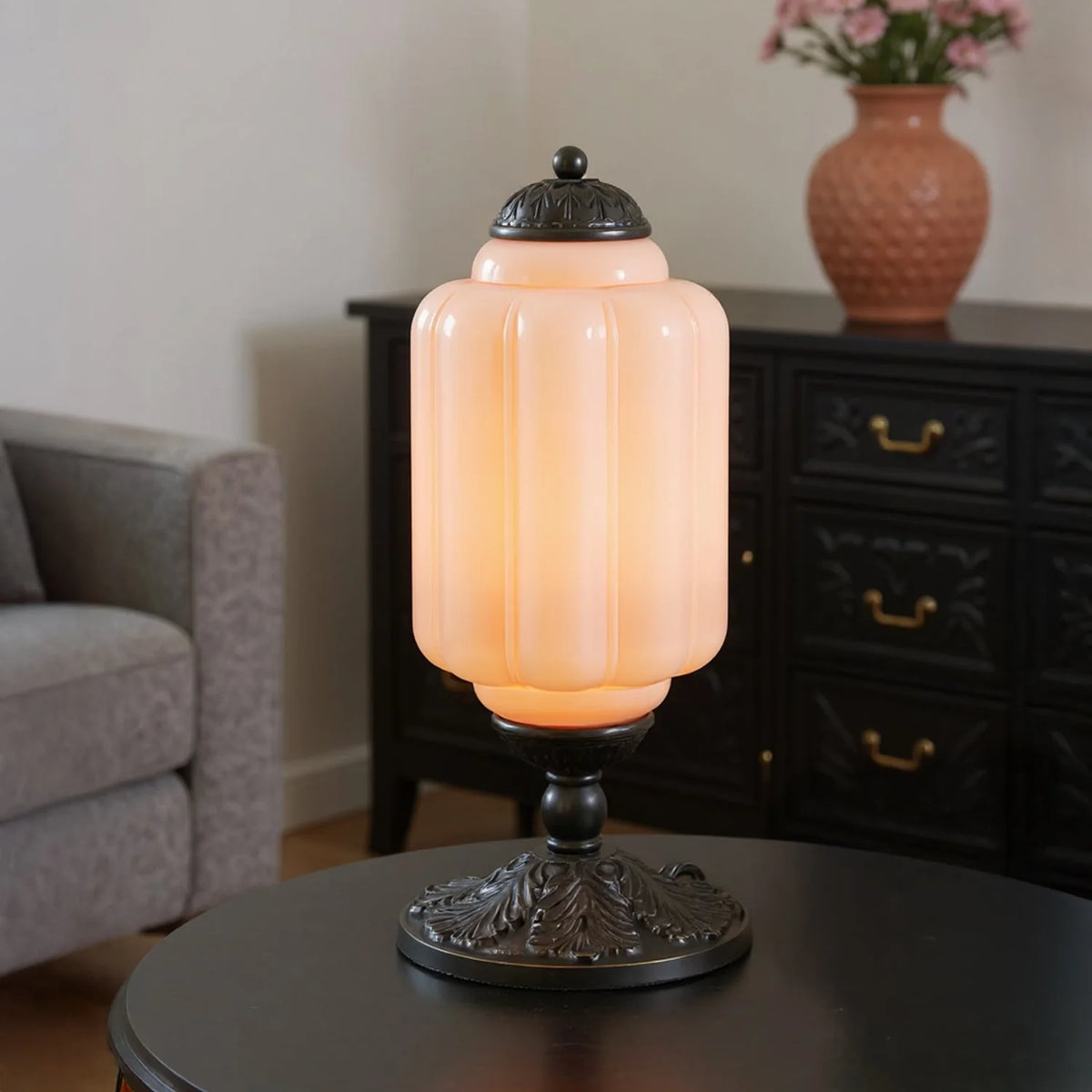 Table Lamp Textured Cream Glass Soft Diffused Light