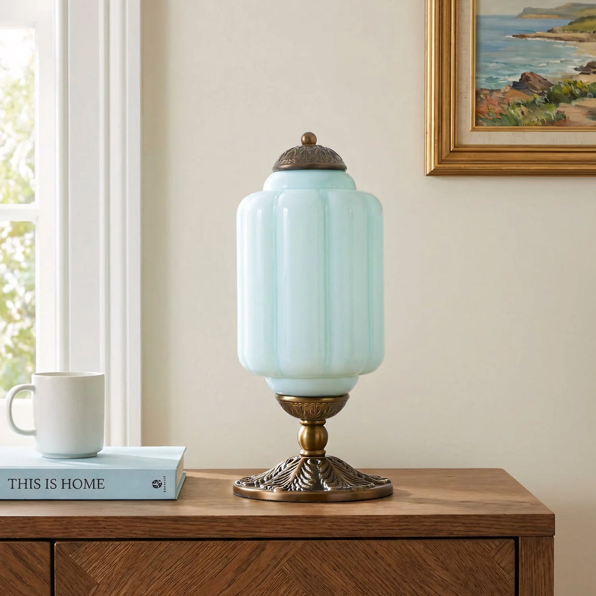 Table Lamp Textured Cream Glass Soft Diffused Light