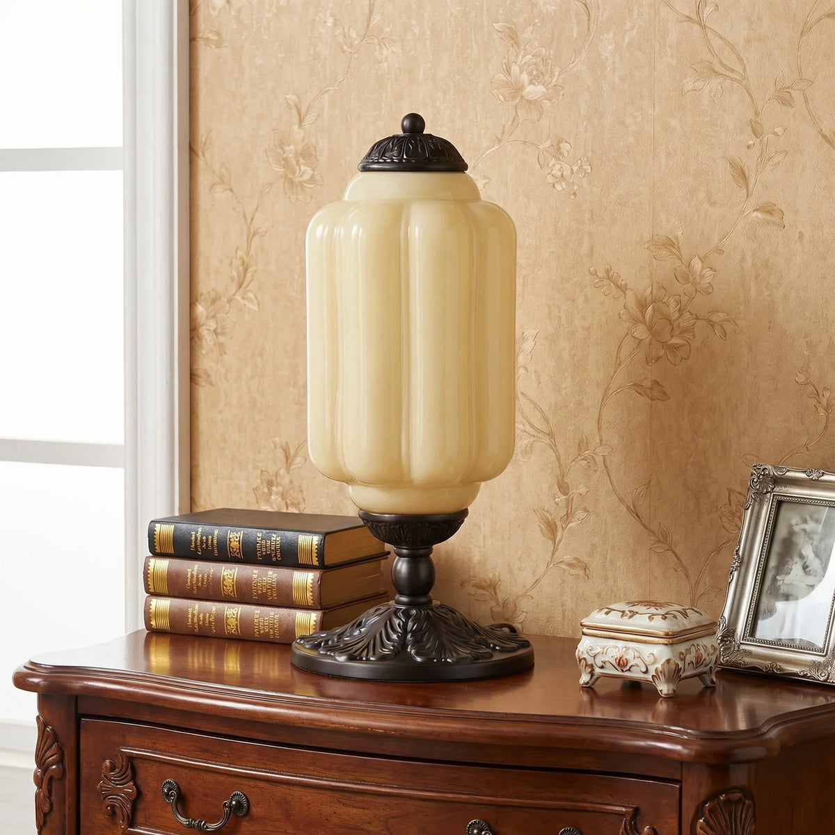 Table Lamp Textured Cream Glass Soft Diffused Light