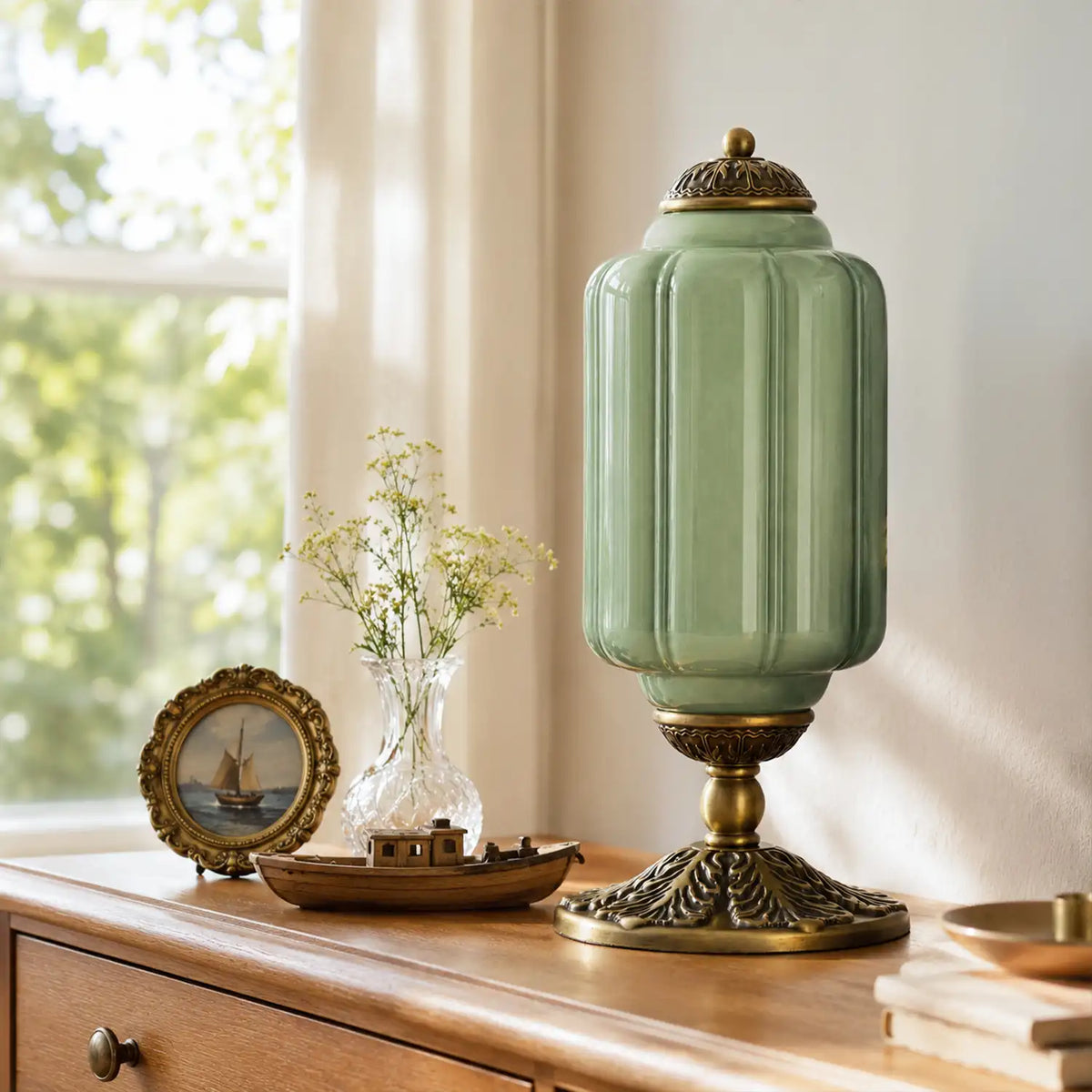 Table Lamp Textured Cream Glass Soft Diffused Light