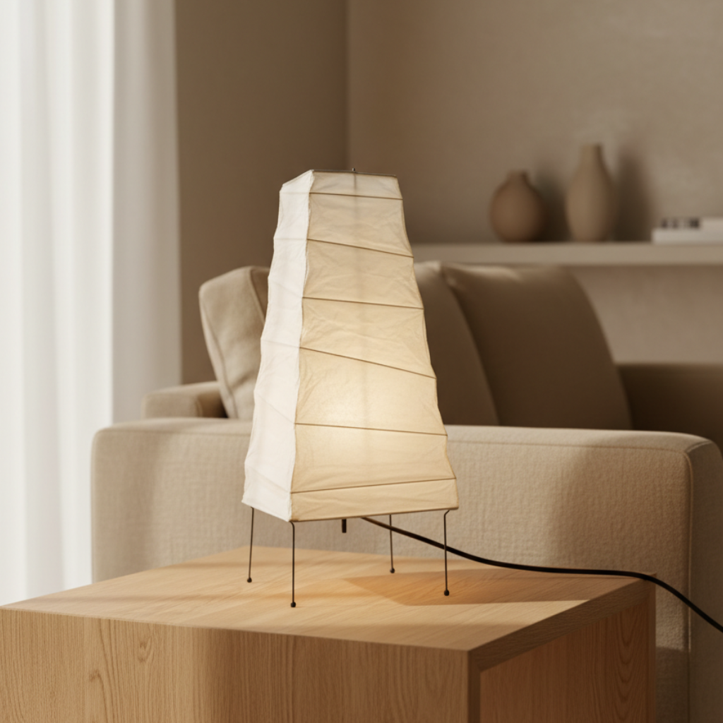 Table Lamp Tiered Lantern Bamboo Silk Dimmer Compatible