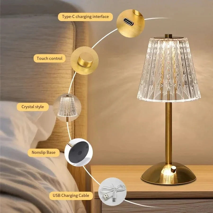 Table Lamp Touch Sensor & Dimmable Acrylic USB Rechargeable
