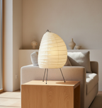 Table Lamp Washi Paper Shade Steel Tripod Base