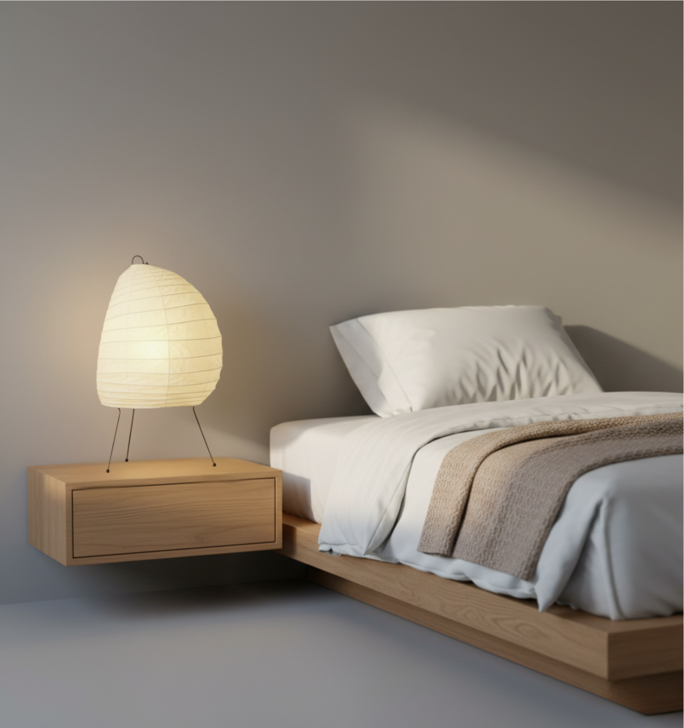 Table Lamp Washi Paper Shade Steel Tripod Base